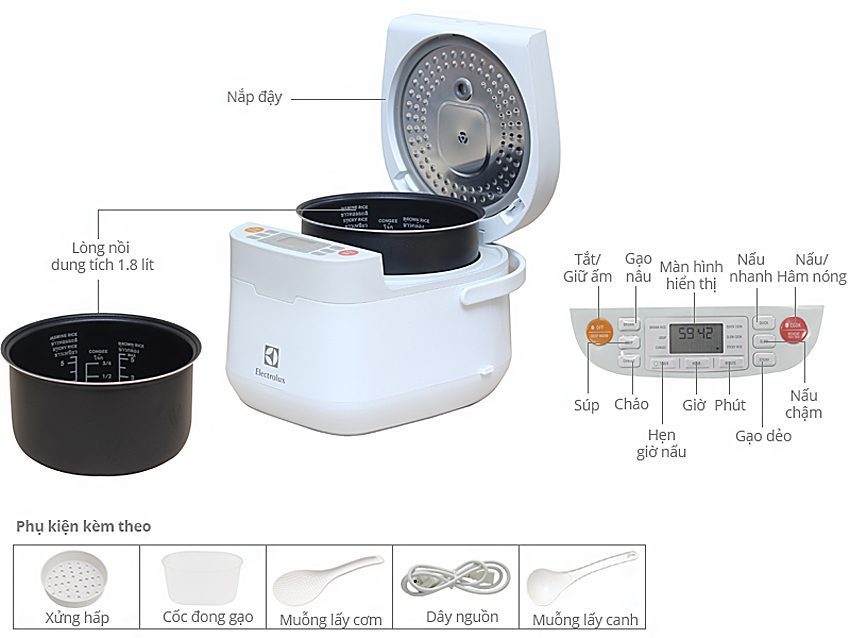 Nồi cơm điện Electrolux ERC-6603W - Hàng chính hãng