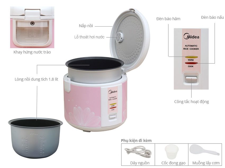  Nồi cơm điện Midea MR-CM1805 - Hàng chính hãng