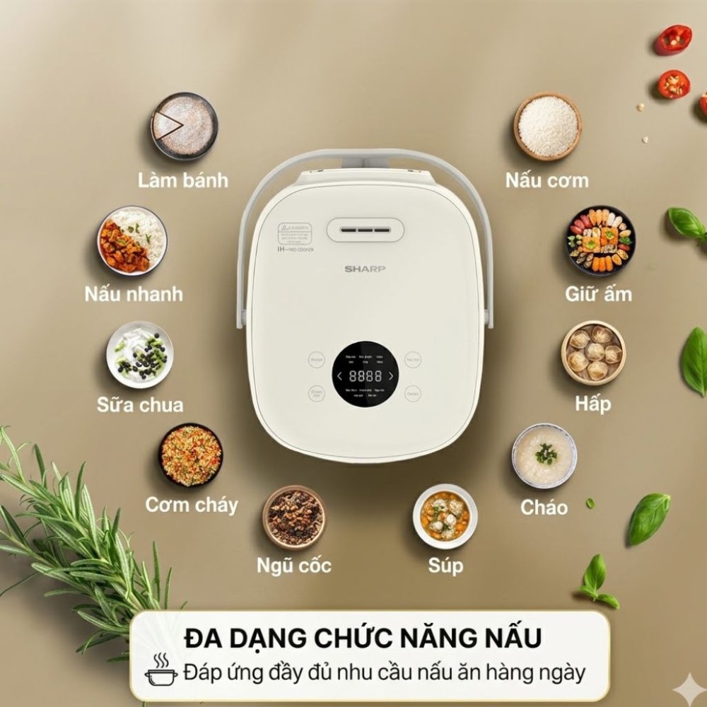 Nồi cơm cao tần Sharp 1.8 lít KS-IH18IX-WH - Hàng chính hãng