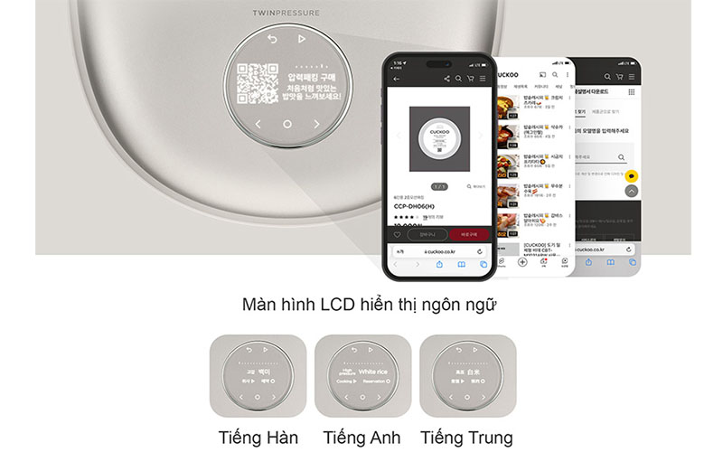 Nồi cơm điện cao tần áp suất kép Cuckoo CRP-NHTR1010FGW/FB/FP - Hàng chính hãng