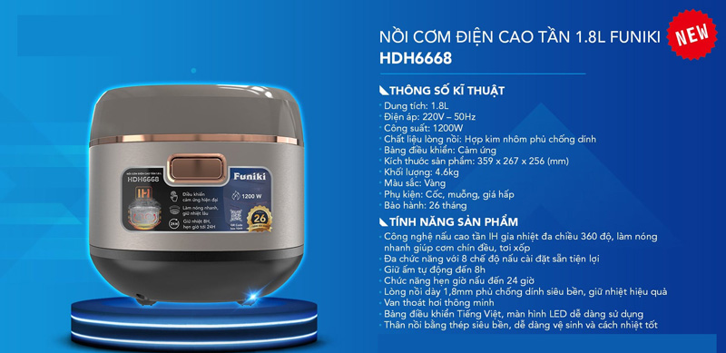 Nồi cơm điện cao tần Funiki HDH6668 - Hàng chính hãng