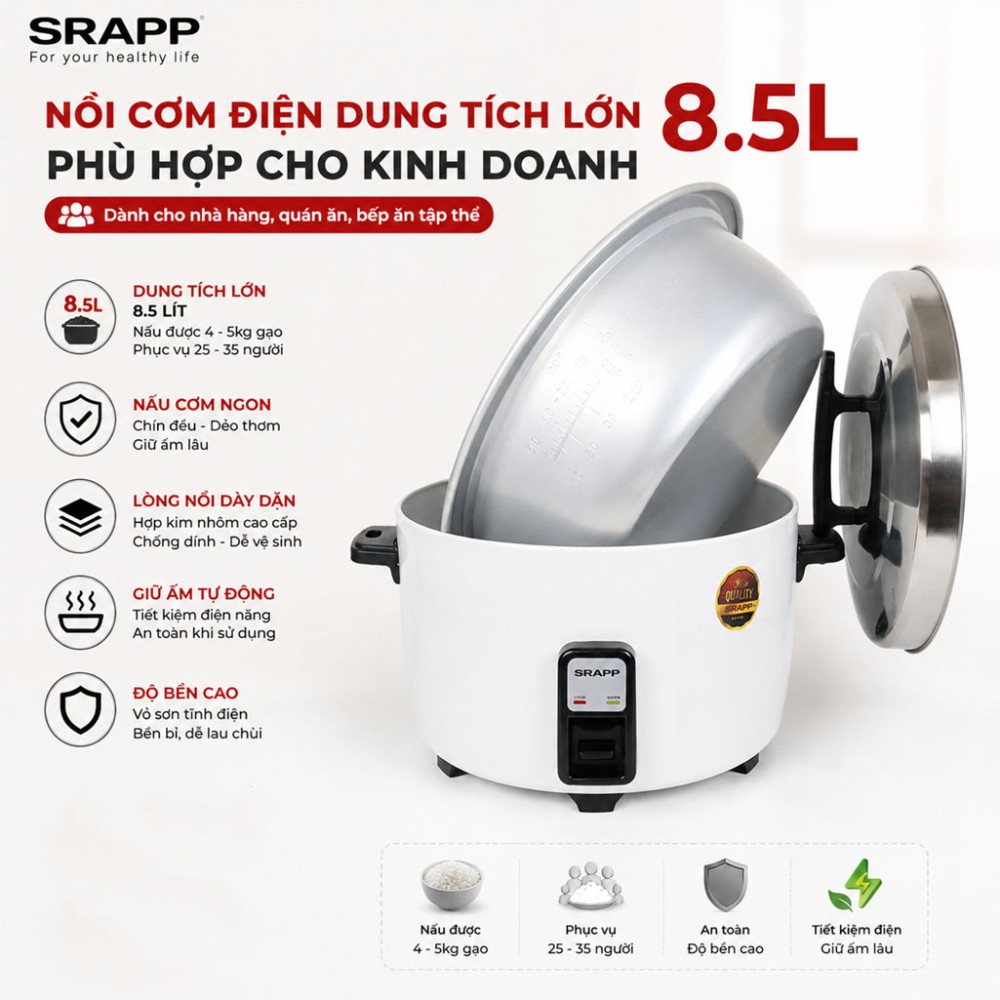 Nồi cơm điện công nghiệp SRAPP SH-NC858 8.5 lít - Hàng chính hãng