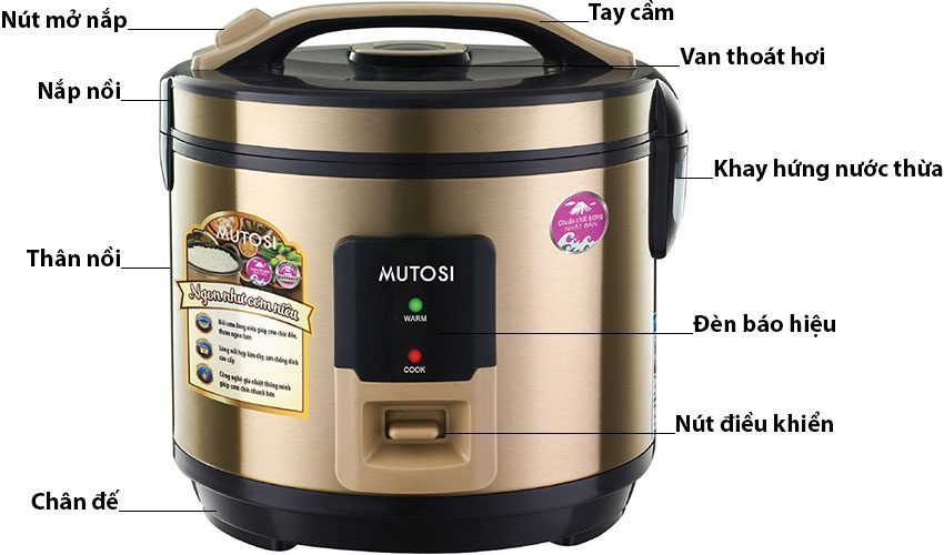 Nồi cơm điện nắp gài Mutosi MR36 - Hàng chính hãng