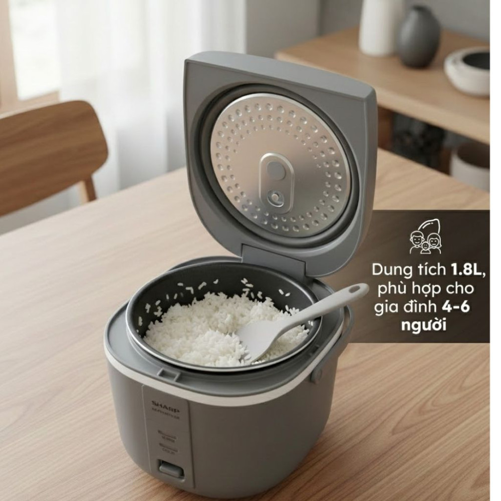 Nồi cơm nắp gài Sharp 1.8 lít KS-PR19ETV-GR - Hàng chính hãng