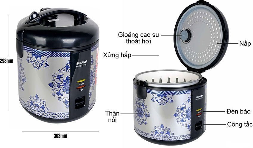 Nồi cơm điện nắp gài Sharp KS-19TJV-BC - Hàng chính hãng