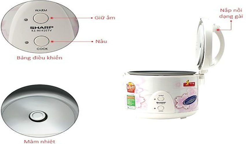 Nồi cơm điện nắp gài Sharp KS-N192ETV-SP - Hàng chính hãng