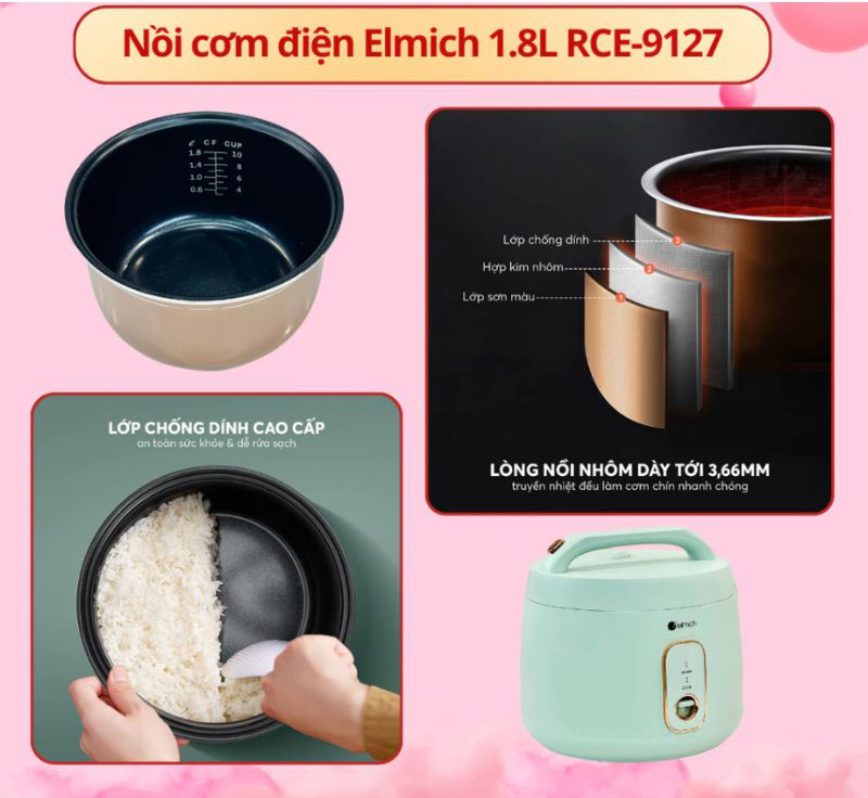 Nồi cơm điện Elmich 1.8L RCE-9127 - Hàng chính hãng