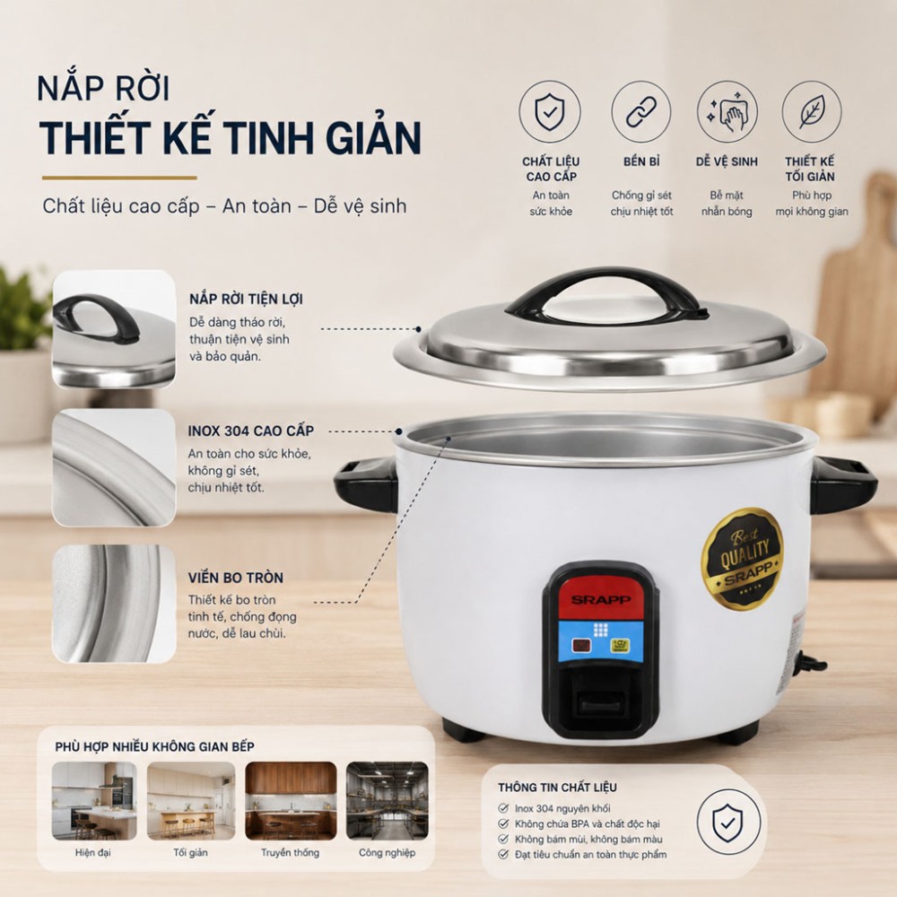 Nồi cơm điện nắp rời SRAPP SH-1388 - Hàng chính hãng