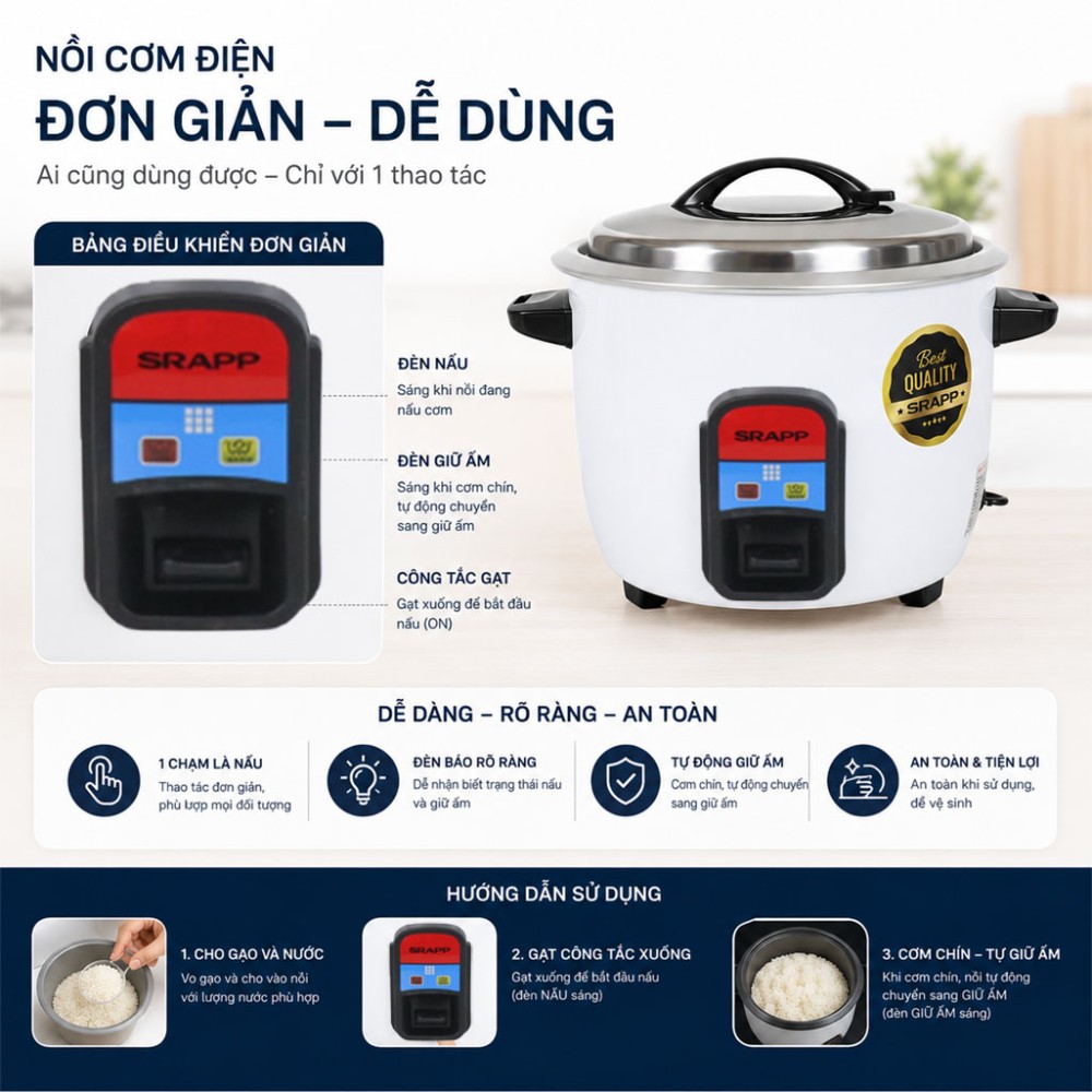 Nồi cơm điện nắp rời SRAPP SH-1388 - Hàng chính hãng
