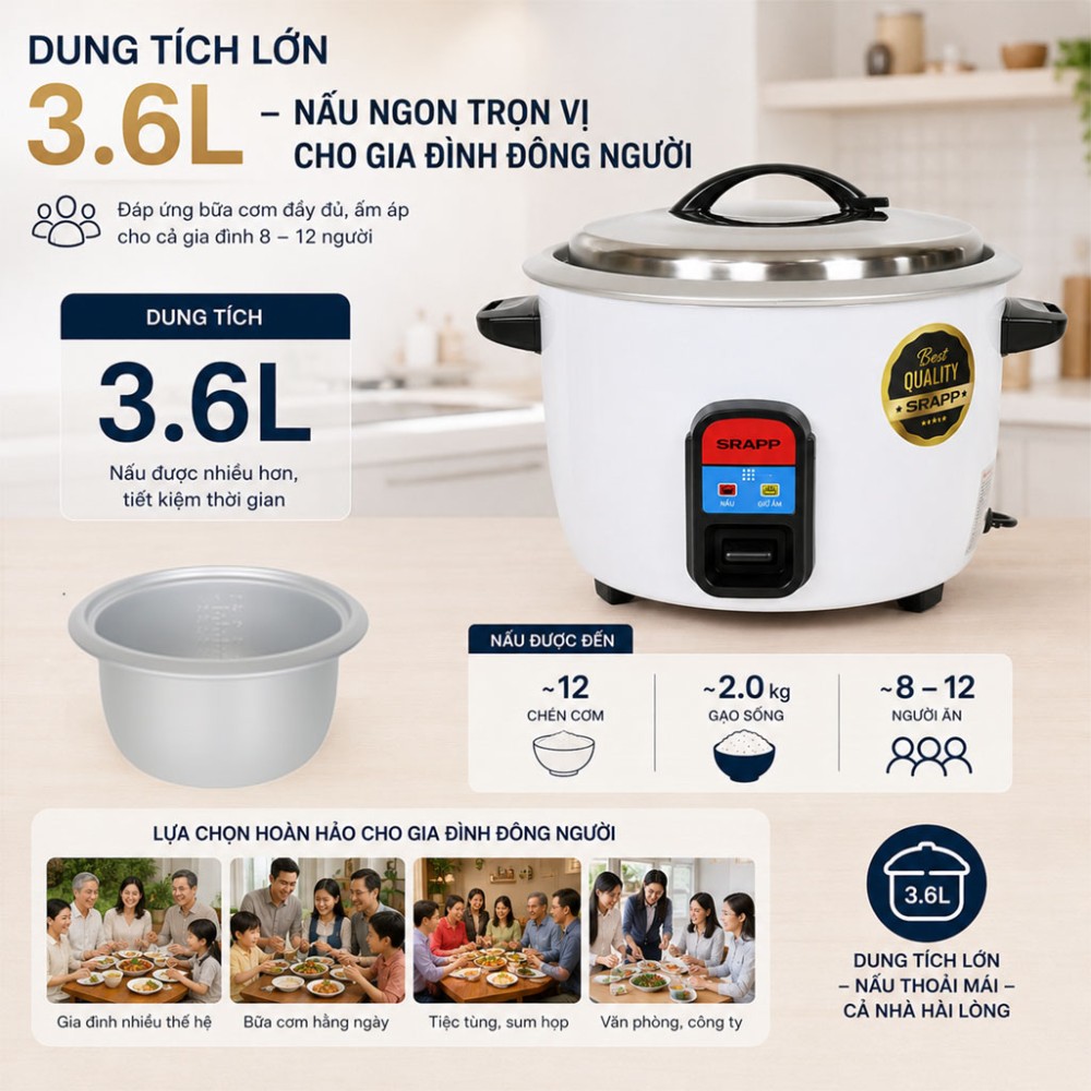 Nồi cơm điện nắp rời SRAPP SH-1388 - Hàng chính hãng