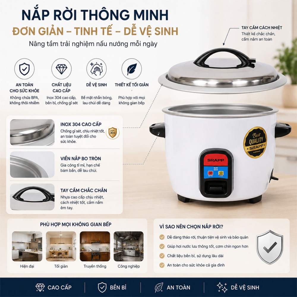 Nồi cơm điện nắp rời SRAPP SH-1688 - Hàng chính hãng