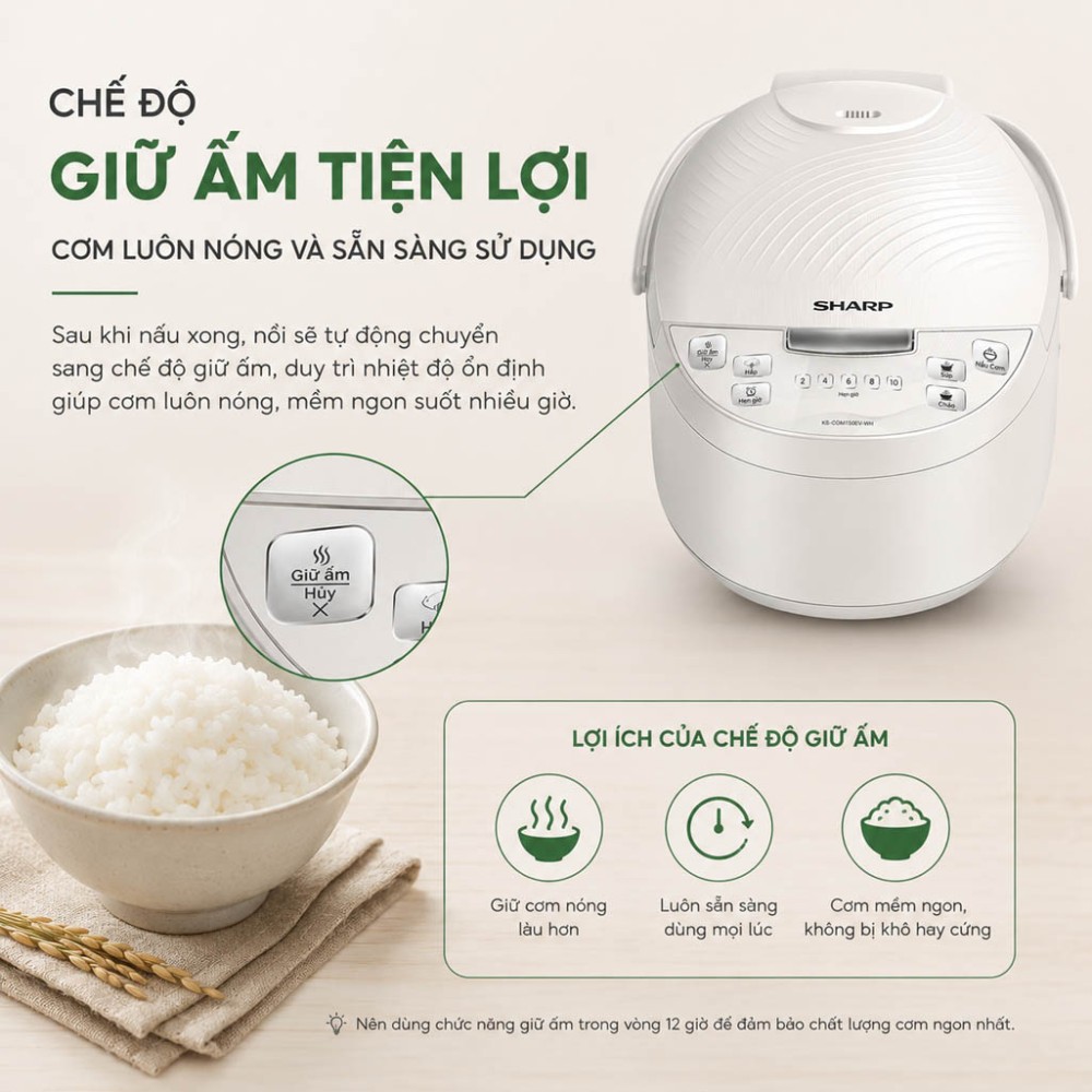 Nồi cơm điện tử Sharp 1.5 lít KS-COM150EV-WH - Hàng chính hãng