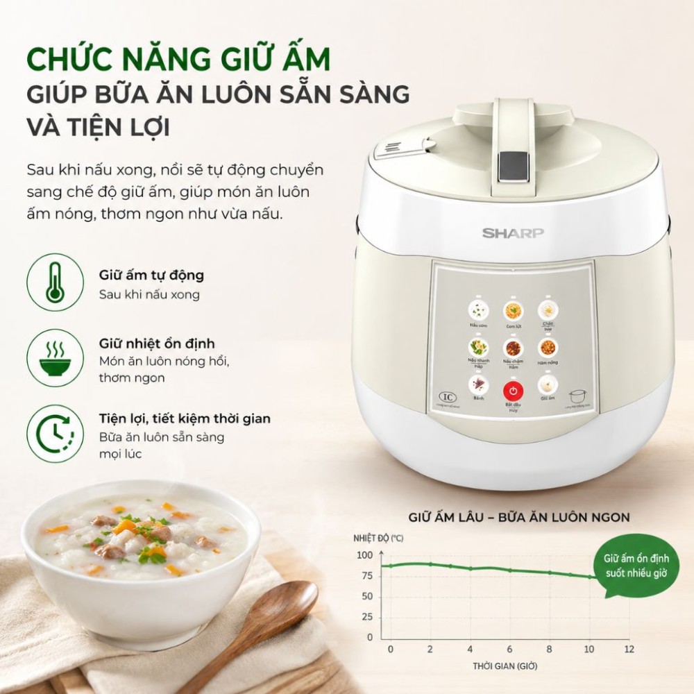 Nồi cơm điện tử Sharp KS-COM1875I-RS 1.8 lít - Hàng chính hãng