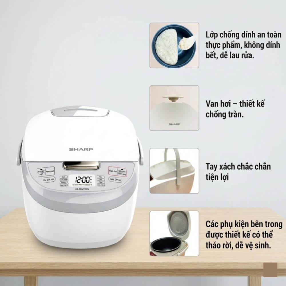 Nồi cơm điện tử 1.8L Sharp KS-COM192EV-GY - Hàng chính hãng