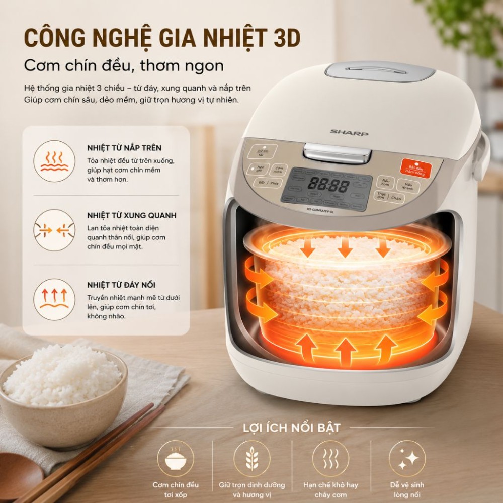 Nồi cơm điện tử Sharp 1.8 lít KS-COM193EV-GL - Hàng chính hãng