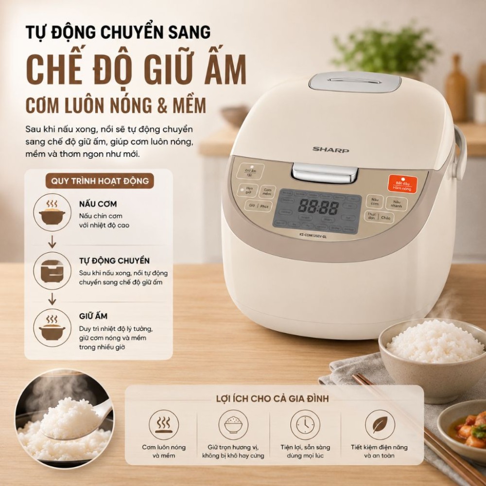 Nồi cơm điện tử Sharp 1.8 lít KS-COM193EV-GL - Hàng chính hãng
