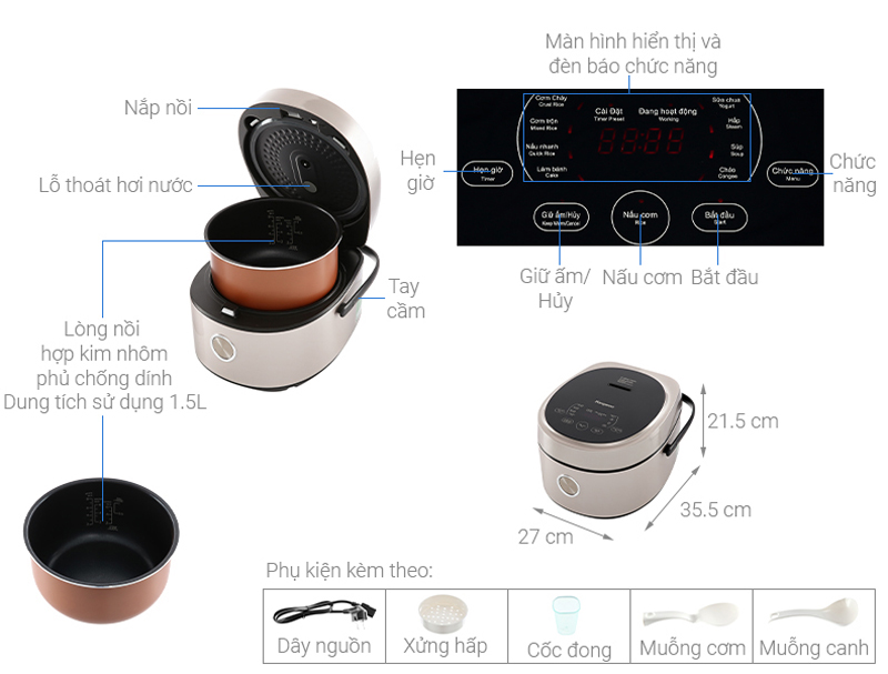 Nồi cơm điện tử Kangaroo KG15DR10 - Hàng chính hãng
