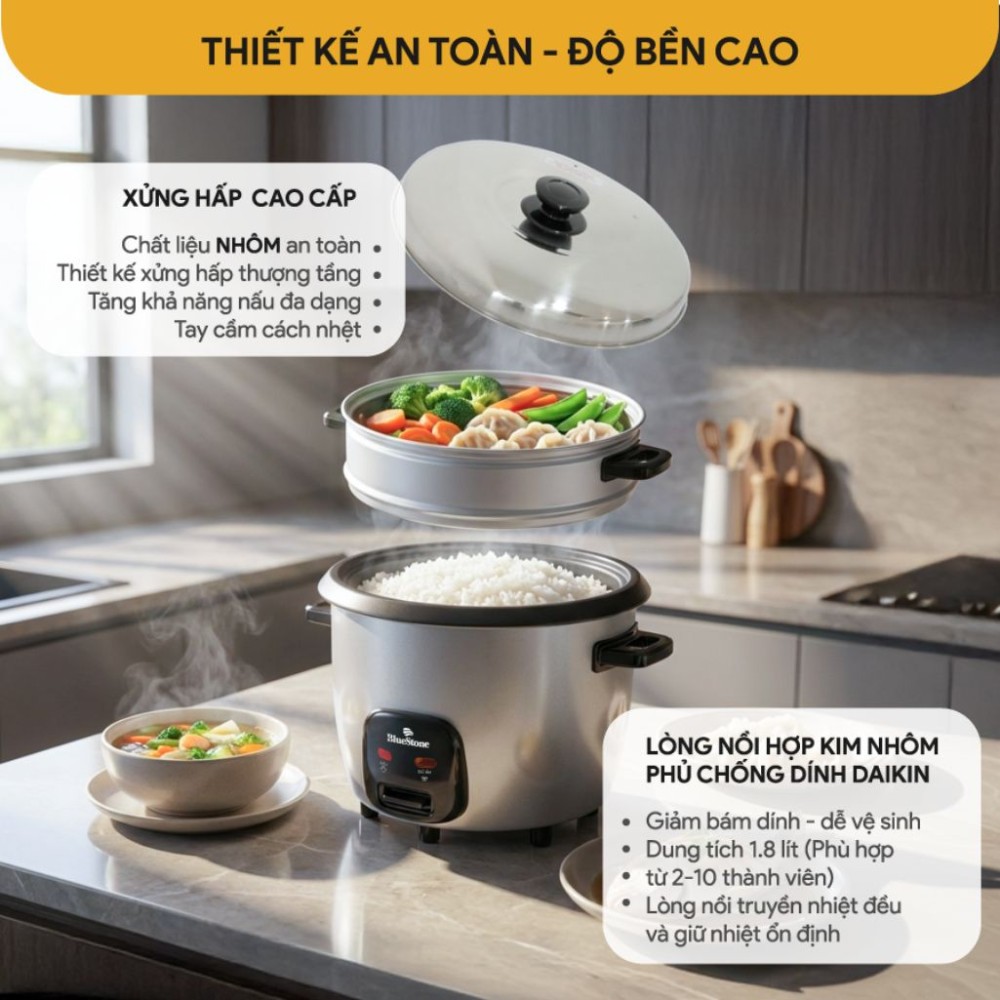 Nồi cơm điện nắp rời BlueStone CRB-5419 - 1.8 lít - Hàng chính hãng