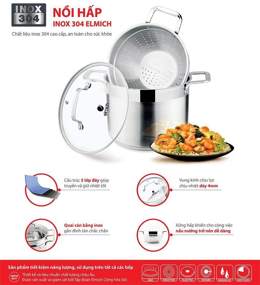 Nồi hấp Inox 304 Elmich EL3360 - Hàng chính hãng