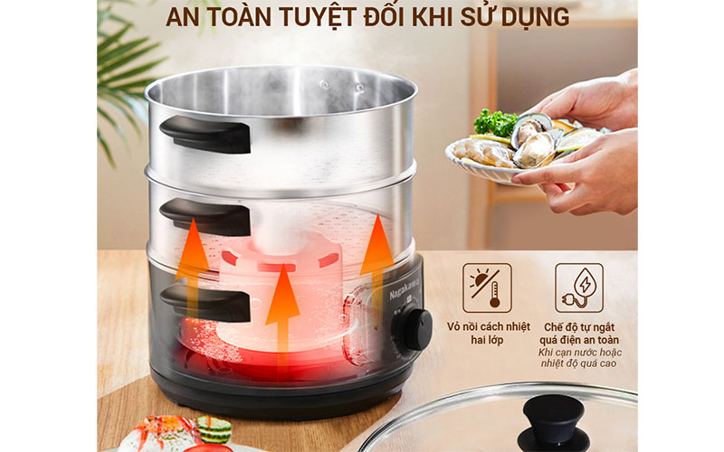 Nồi hấp điện đa năng Nagakawa NAG3310 - Hàng chính hãng