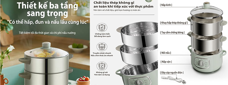 Nồi hấp và nấu lẩu điện đa năng Bear DZG-D80G5 - Hàng chính hãng
