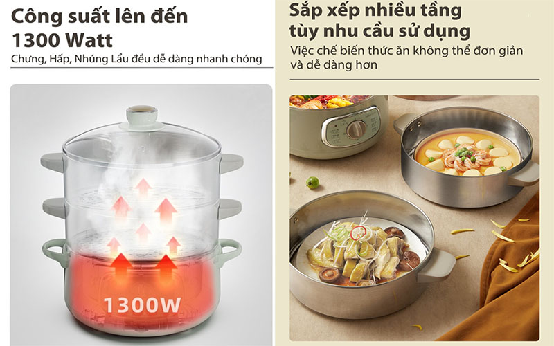 Nồi hấp và nấu lẩu điện đa năng Bear DZG-D80G5 - Hàng chính hãng