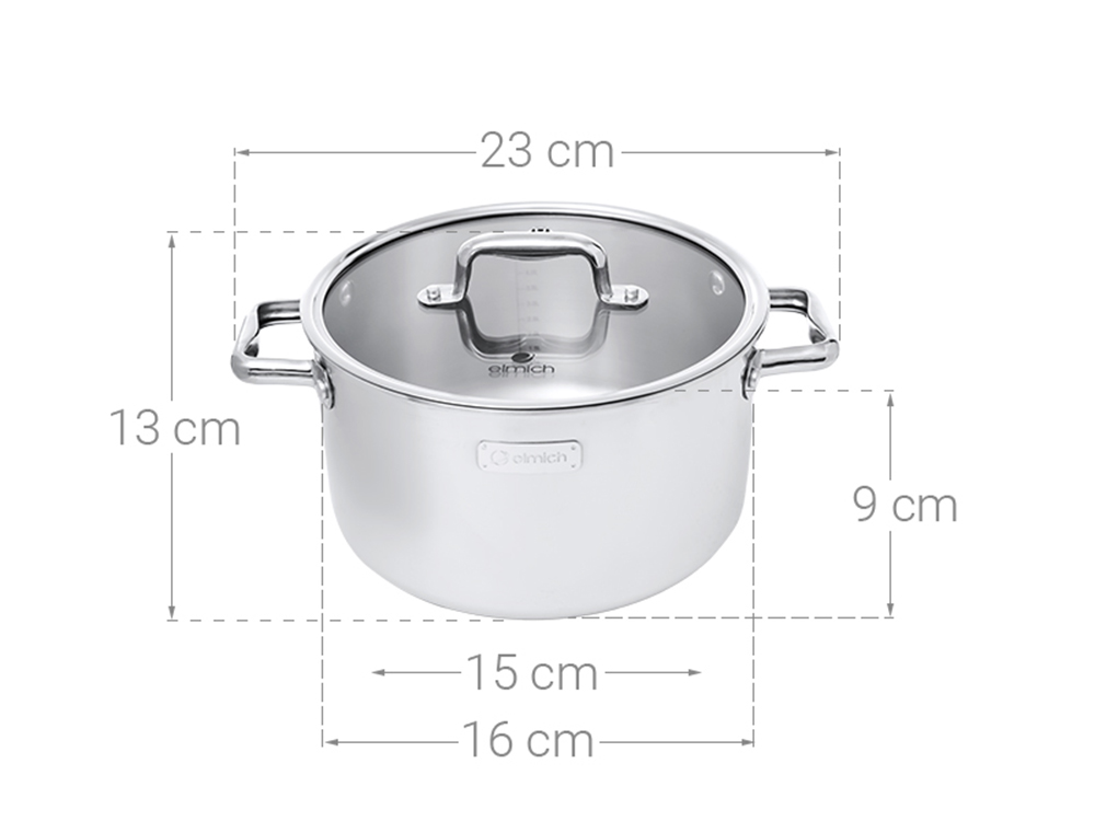 Nồi inox liền khối Elmich Trimax ECO EL-3991 size 16cm - Hàng chính hãng