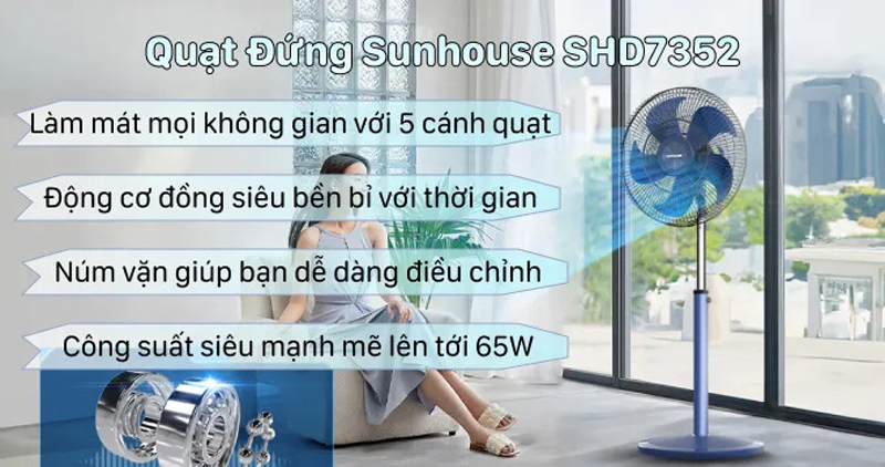 Quạt cây đứng Sunhouse 5 cánh SHD7352 - Hàng chính hãng