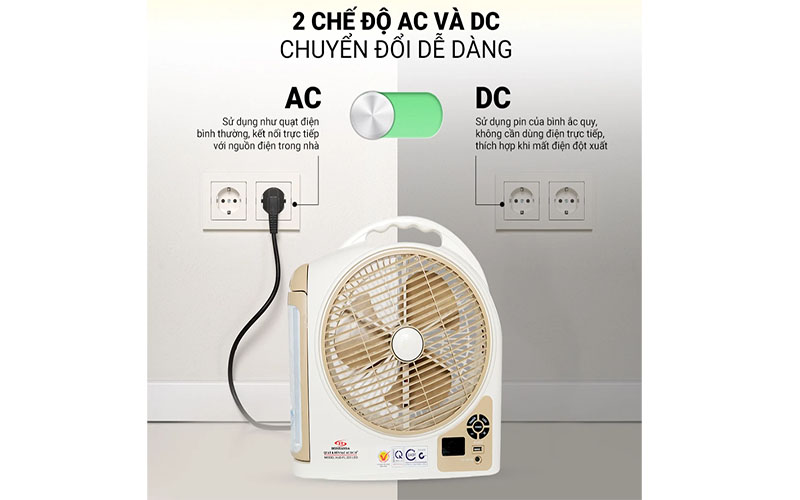 Quạt sạc tích điện Honjianda HJD-FL 223LED (1 Bình 6V5Ah) - Hàng chính hãng