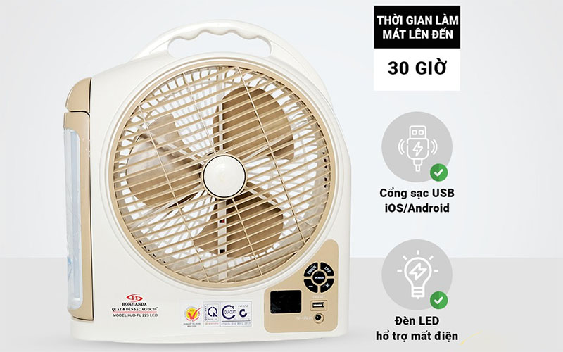 Quạt sạc tích điện Honjianda HJD-FL 223LED (1 Bình 6V5Ah) - Hàng chính hãng
