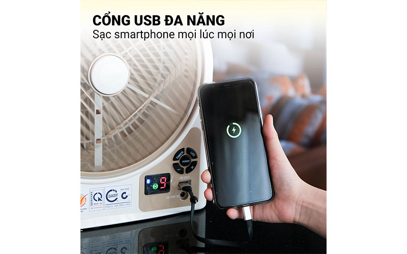 Quạt sạc tích điện Honjianda HJD-FL 223LED (1 Bình 6V5Ah) - Hàng chính hãng
