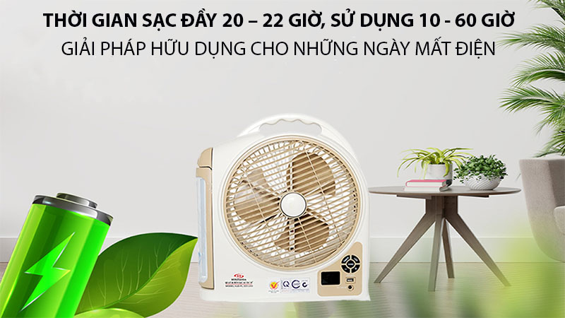 Quạt sạc tích điện Honjianda HJD-FL 223LED (2 Bình 6V5Ah) - Hàng chính hãng