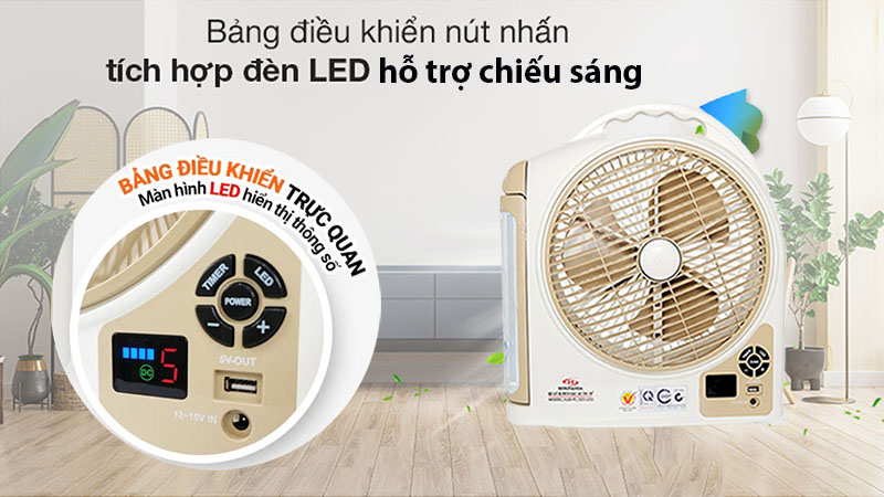 Quạt sạc tích điện Honjianda HJD-FL 223LED (2 Bình 6V5Ah) - Hàng chính hãng