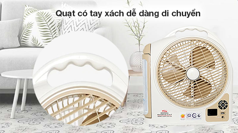 Quạt sạc tích điện Honjianda HJD-FL 223LED (2 Bình 6V5Ah) - Hàng chính hãng