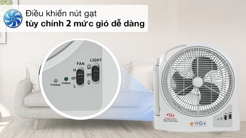 Quạt sạc tích điện Honjianda HJD-FL 313LED (1 Bình 6V5Ah) - Hàng chính hãng