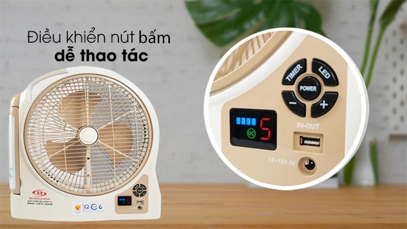 Quạt sạc tích điện Honjianda HJD-FL 323LED (1 Bình 6V5Ah) - Hàng chính hãng