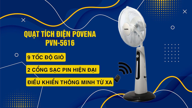Quạt tích điện Povena PVN-5616 - Hàng chính hãng