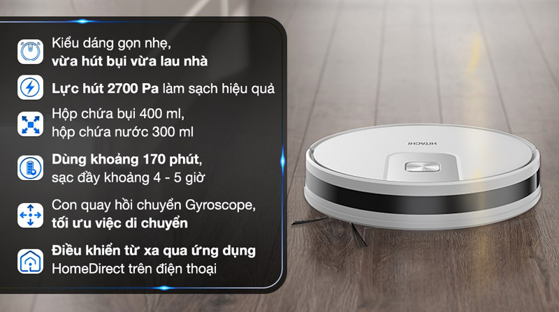 Robot hút bụi lau nhà Hitachi RV-X15N - Hàng chính hãng