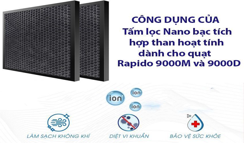 Tấm lọc Nano bạc tích hợp than hoạt tính dành cho quạt Rapido 9000M và 9000D - Hàng chính hãng