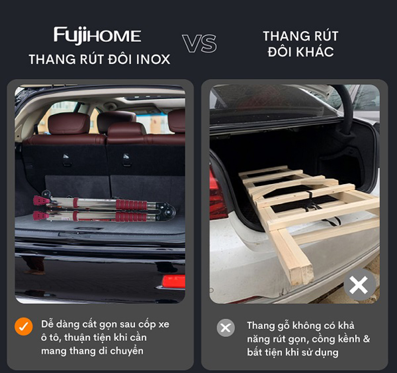 Thang inox rút gọn chữ A Fujihome TLA08IR - Hàng chính hãng