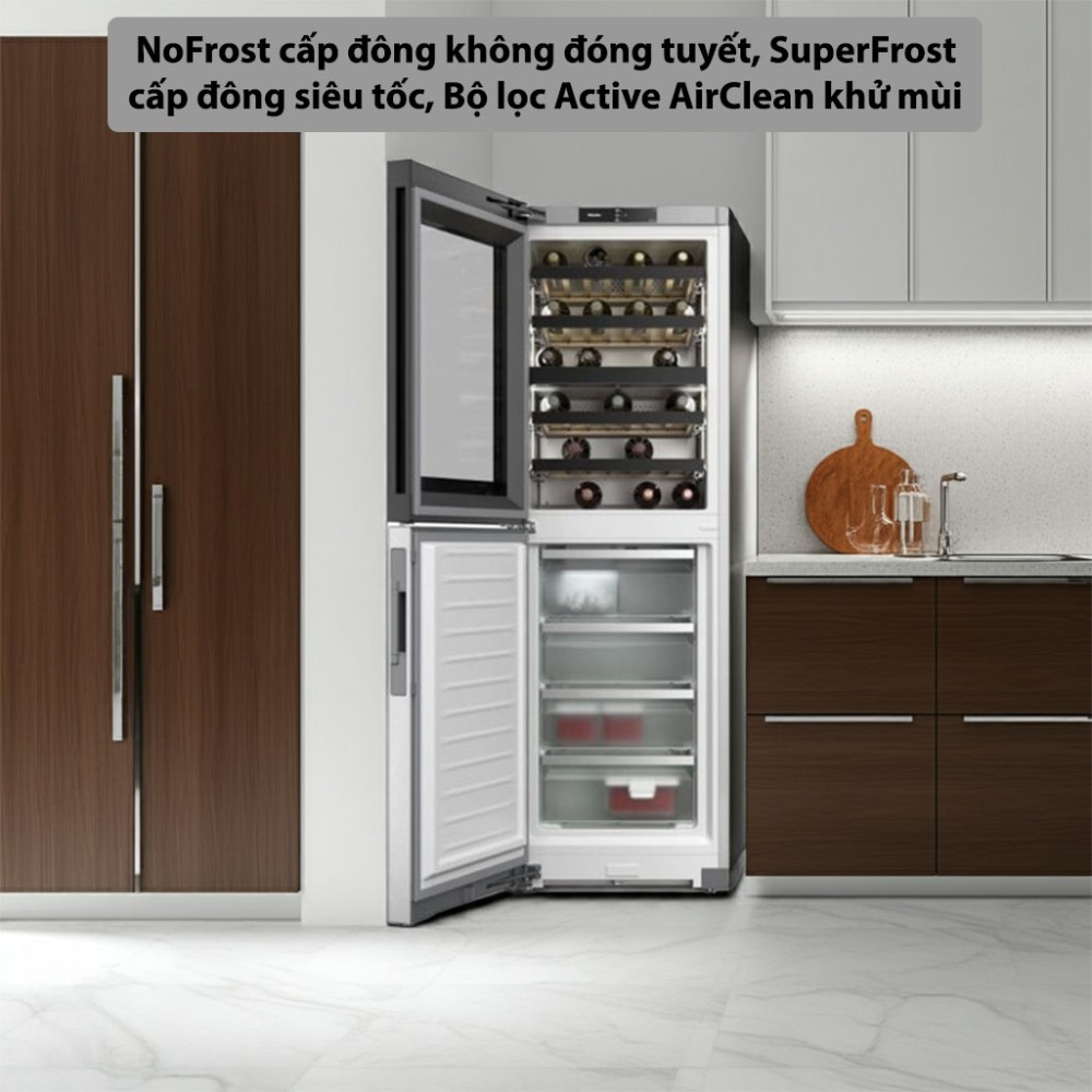 Tủ đông kết hợp tủ rượu 287 lít Miele KWNS-4784DE - Hàng chính hãng