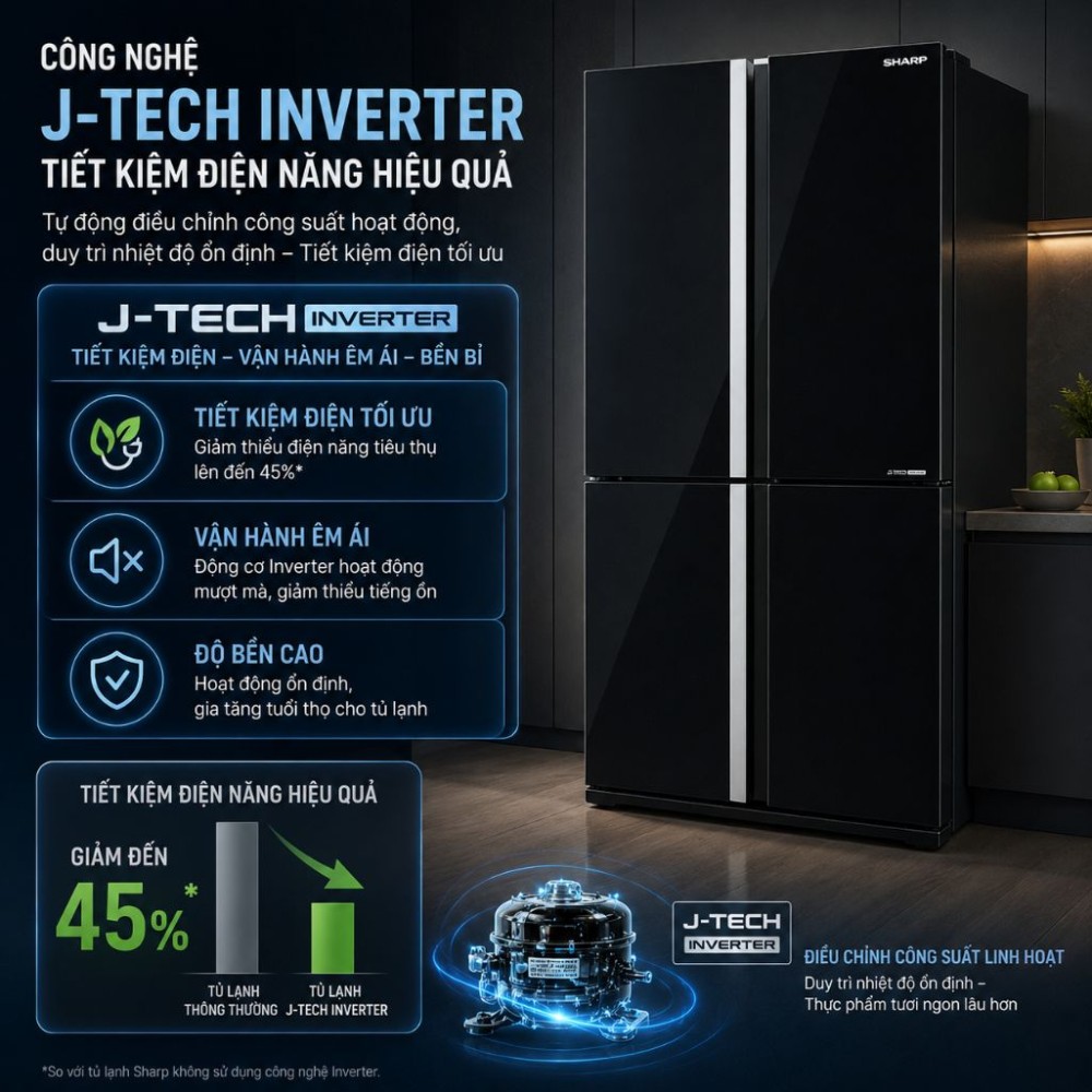 Tủ lạnh Sharp Inverter 611 lít Multi Door SJ-FXPI700VG-BK - Hàng chính hãng