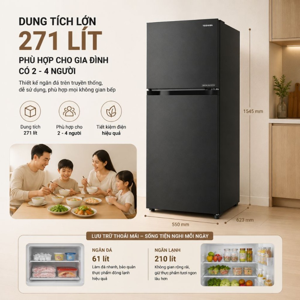 Tủ lạnh Toshiba GR-RT349WE-PMV(68) - Hàng chính hãng