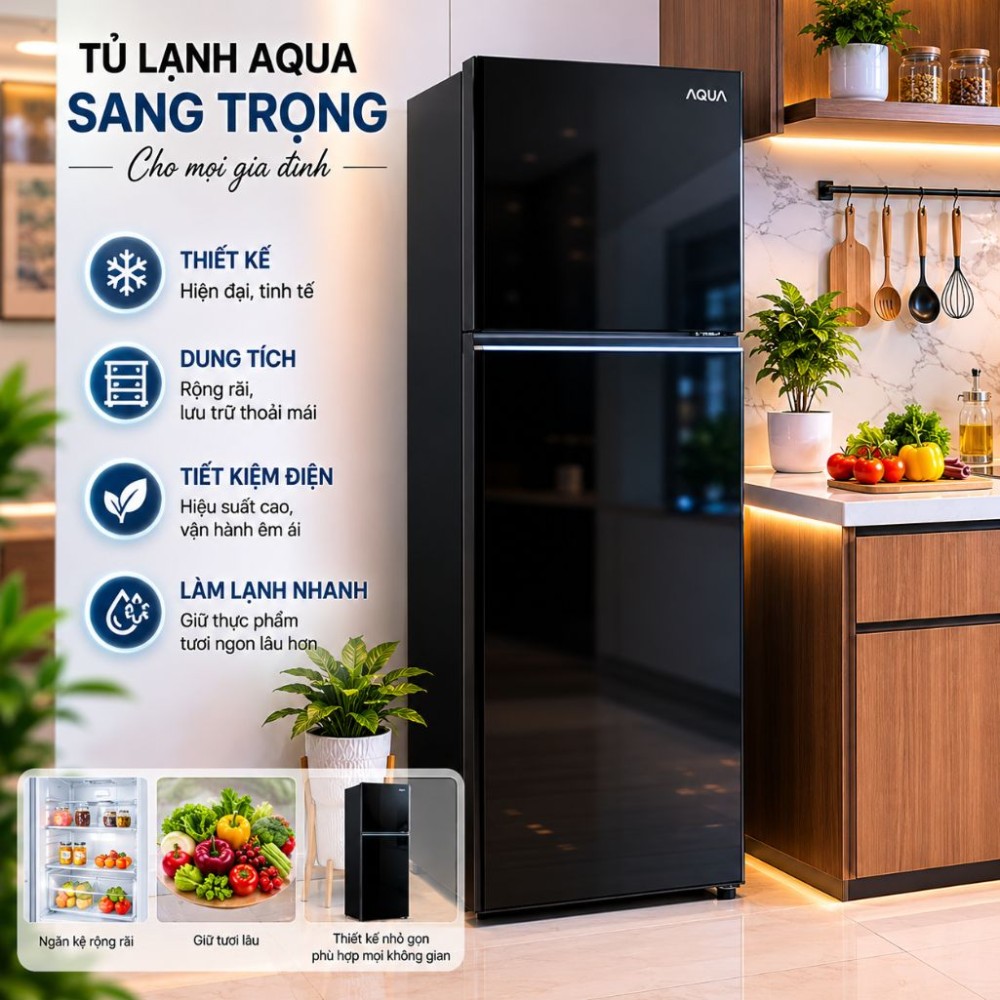 Tủ lạnh Aqua Inverter 236 lít AQR-T265FA(LB) - Hàng chính hãng