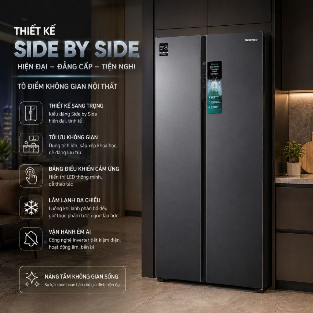 Tủ lạnh Hisense Inverter 550 lít Side By Side RS708N4EBND - Hàng chính hãng