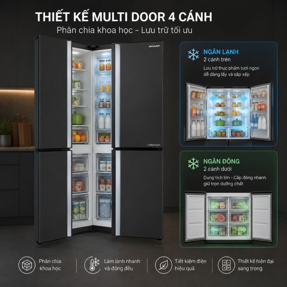 Tủ lạnh Sharp Inverter 572 lít Multi Door SJ-FX650V-MK - Hàng chính hãng