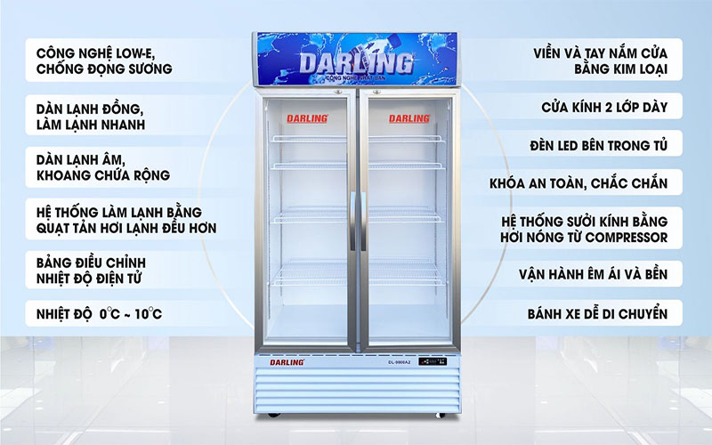 Tủ mát đứng 2 cánh Darling 830L DL-9000A2 - Hàng chính hãng