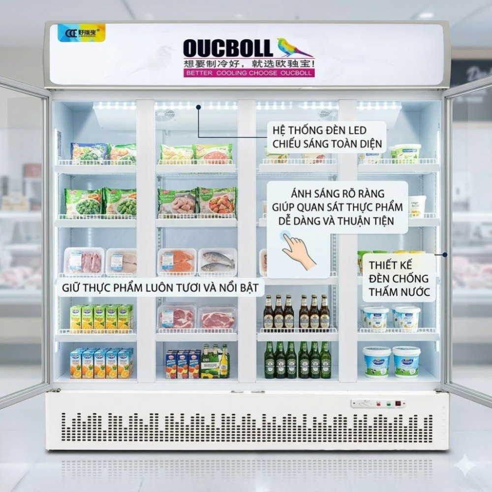 Tủ mát 4 cánh kính Oucboll 1580L LC-1580F - Hàng chính hãng