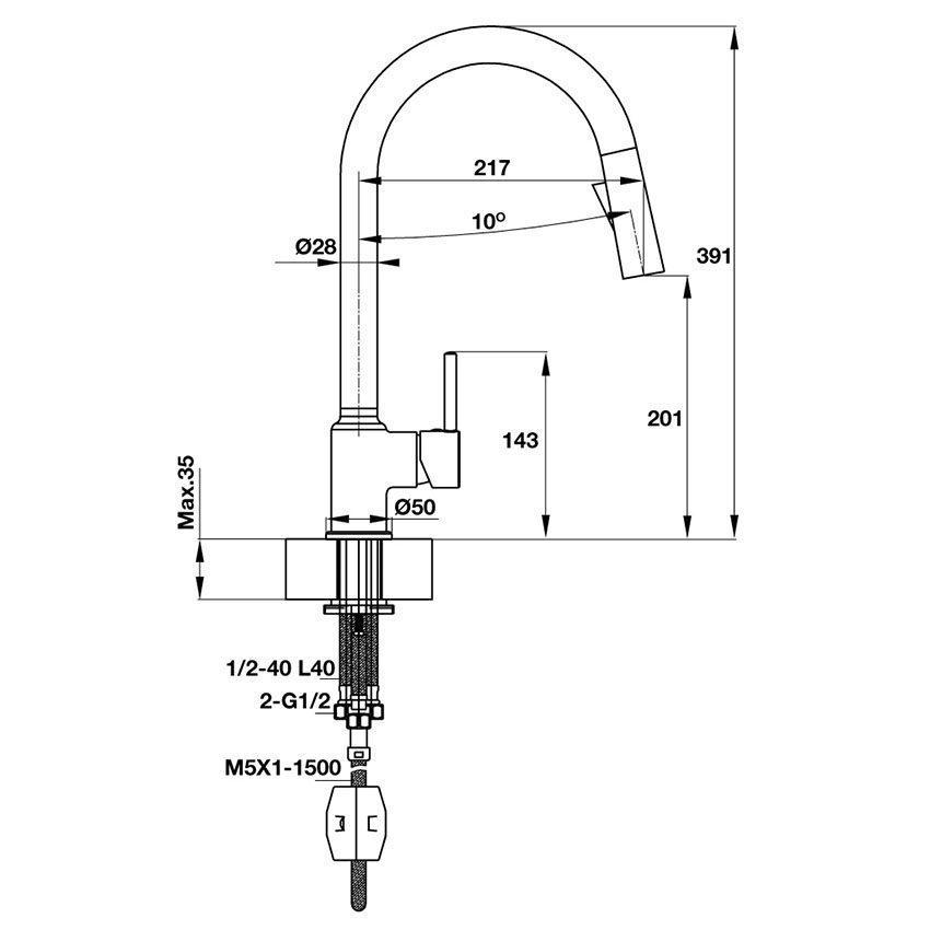 Vòi rửa bát Hafele Augustus HT-C201 570.50.280 - Hàng chính hãng