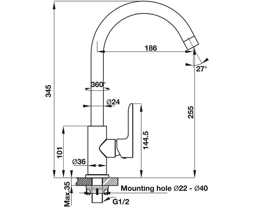 Vòi rửa bát Hafele Augustus HT-C255 570.52.281 - Hàng chính hãng